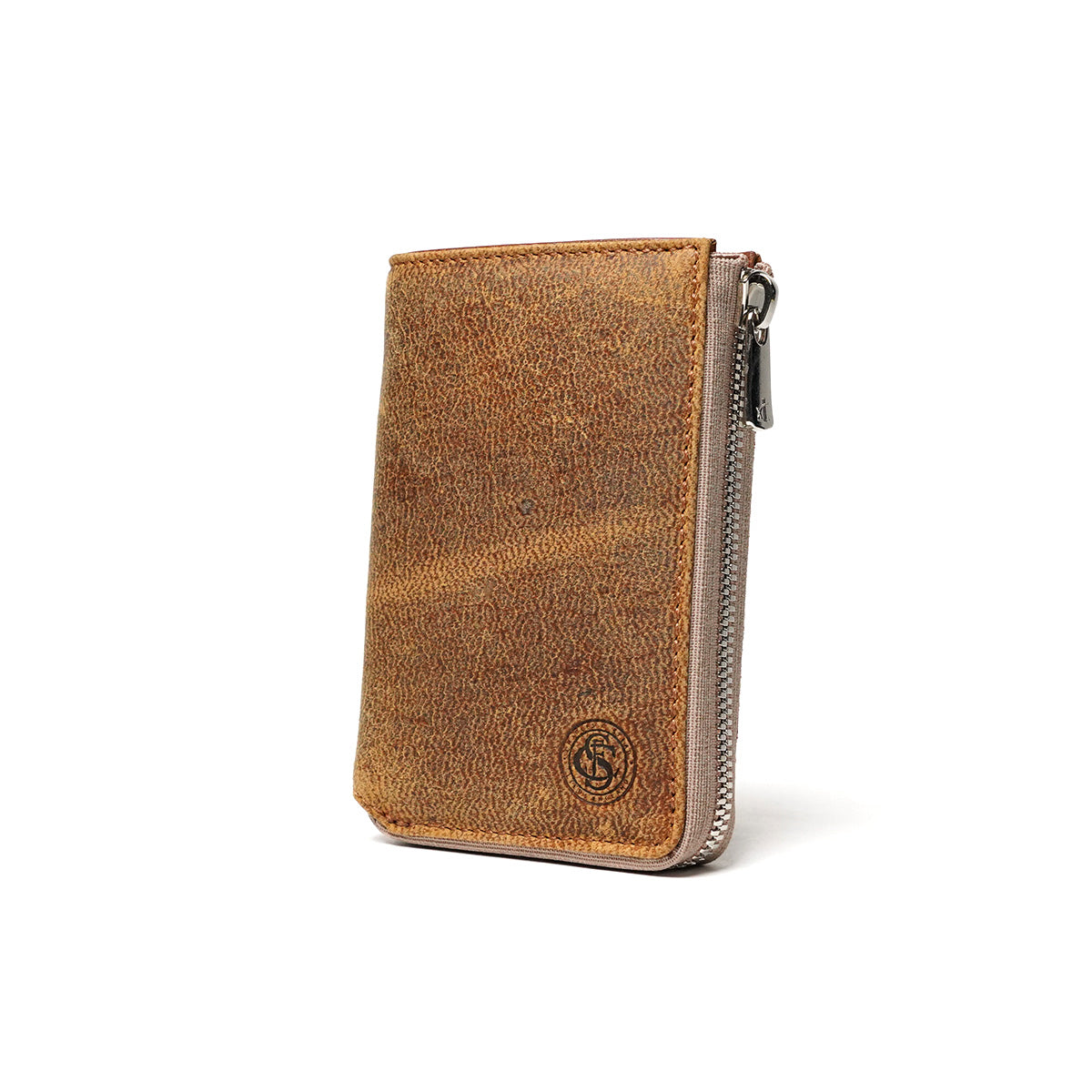 Waxed Elk Leather L-shaped Zipper Half Wallet FZKM852