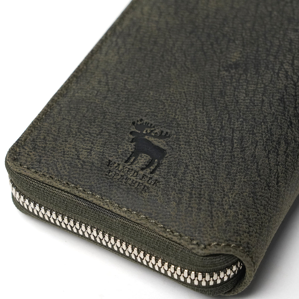 Waxed Elk Leather L-shaped Zipper Half Wallet FZKM852