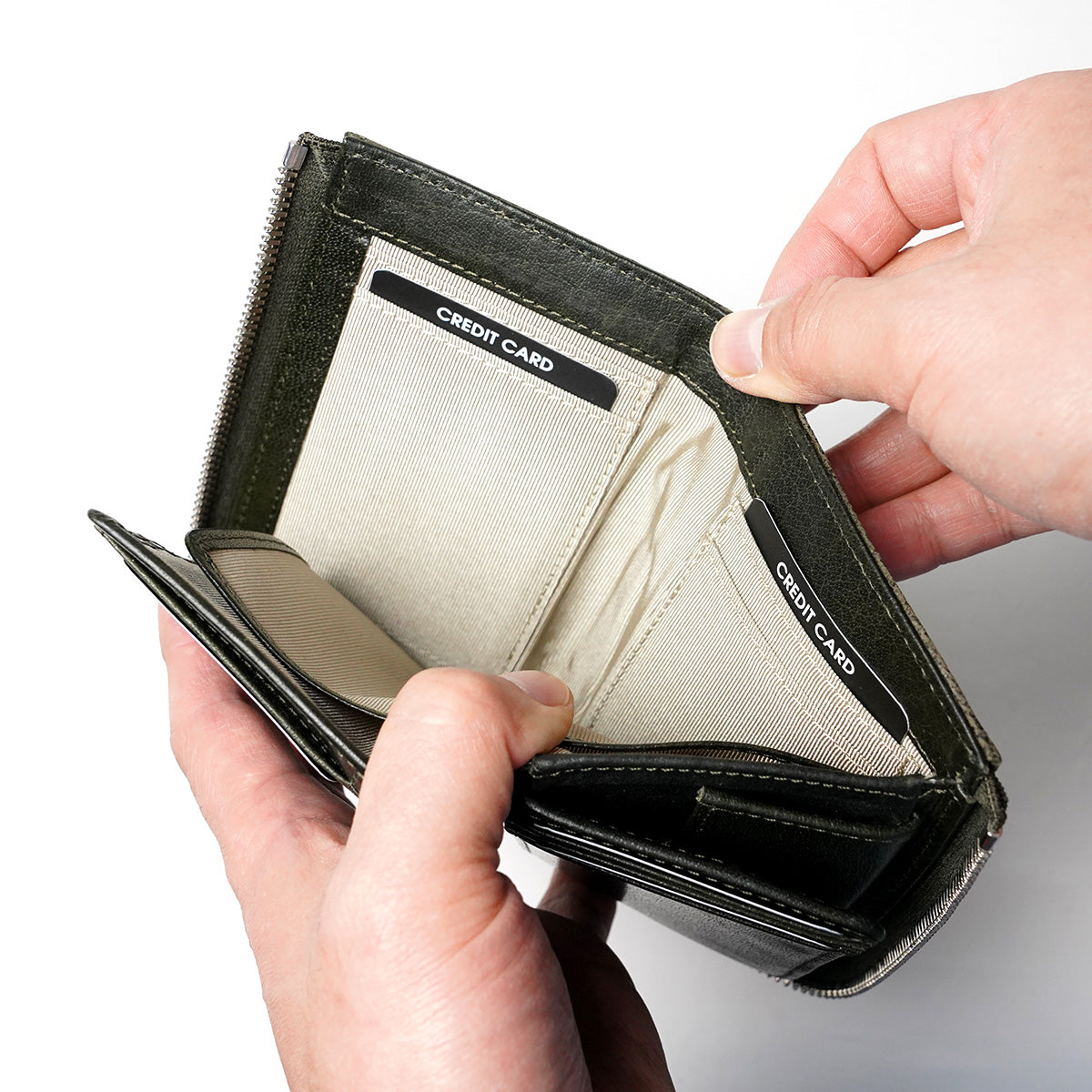 Waxed Elk Leather L-shaped Zipper Half Wallet FZKM852