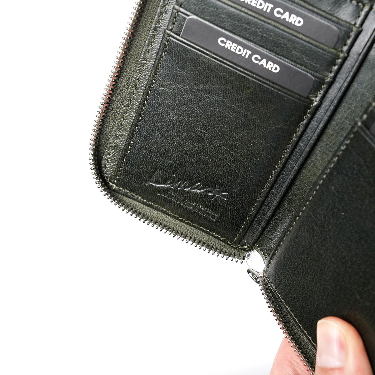 Waxed Elk Leather L-shaped Zipper Half Wallet FZKM852