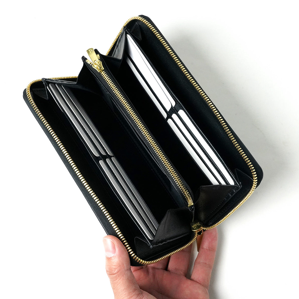姫路 黒桟革 ラウンドファスナー 長財布 ZYS390