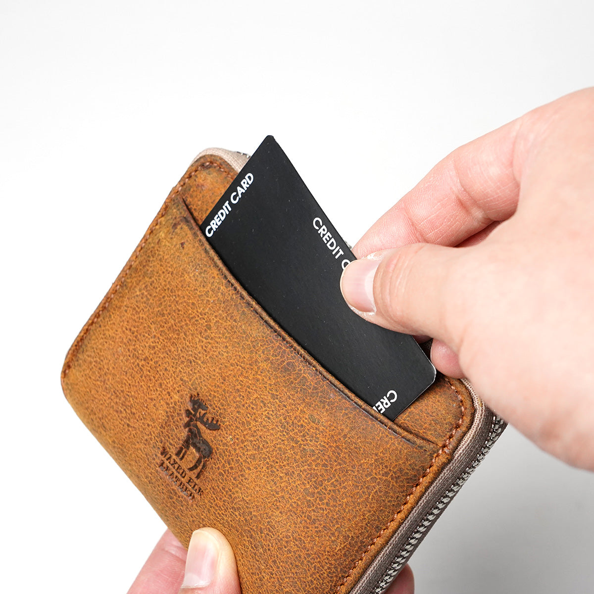 WAXED ELK Leather ラウンドファスナー ハーフ財布 FZKM851