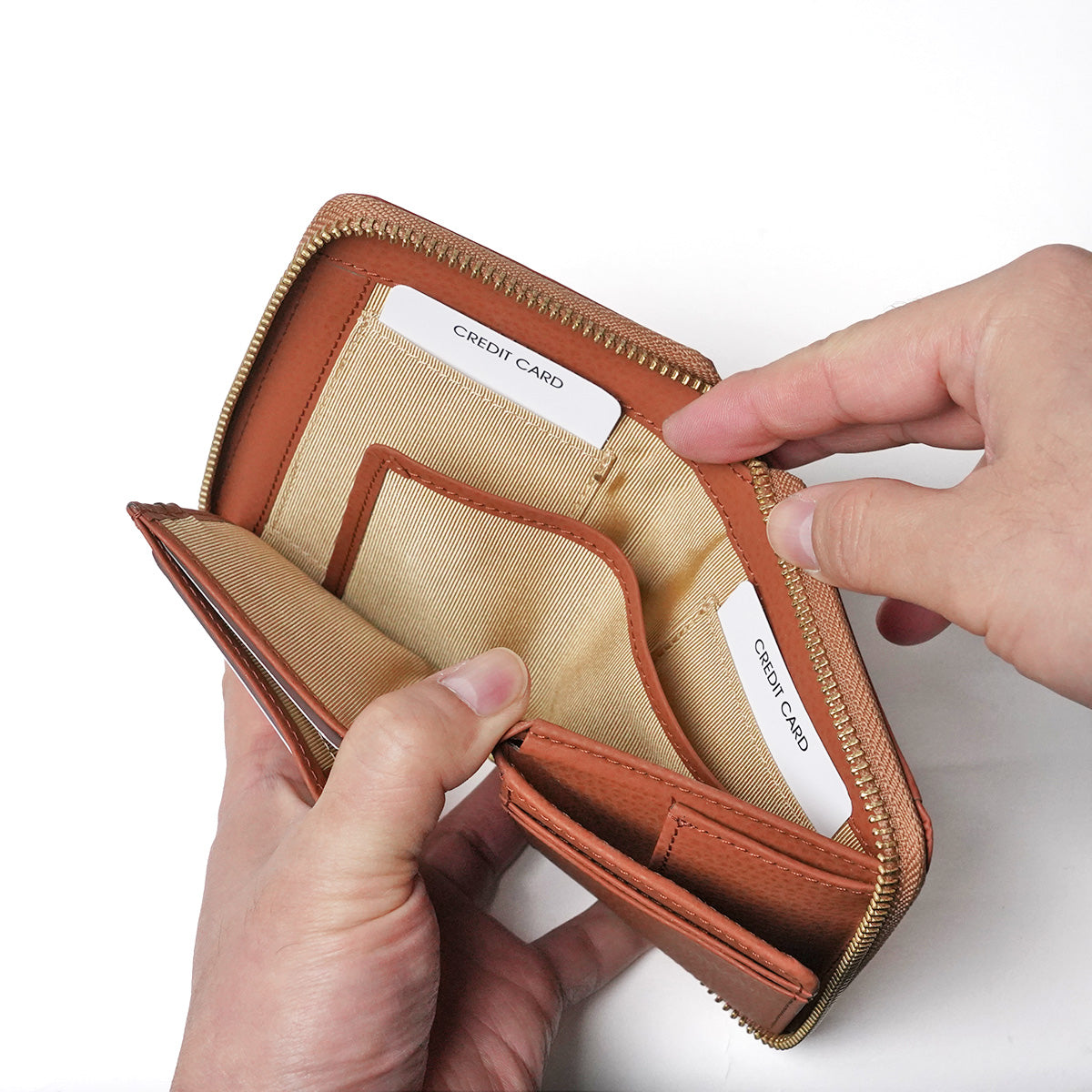 Embossed Recycled Leather Round Zipper Half Wallet LZKM141