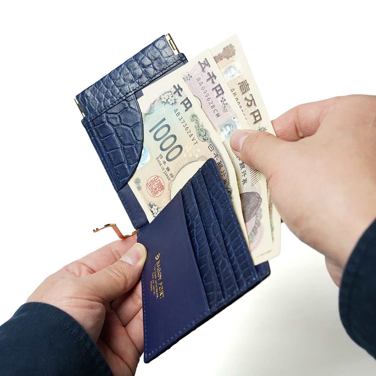Indigo-dyed Aizome x Crocodile Money Clip ZWL8002