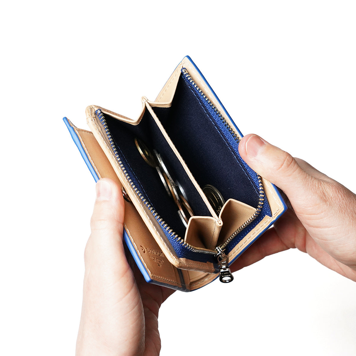 Indigo-dyed Leather Compact Half Wallet ZYS082